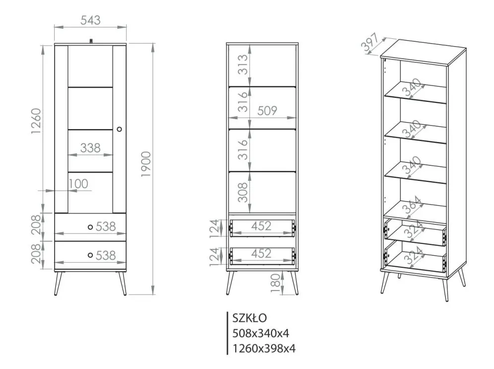 Witryna wysoka GRIN zielona ze szklanymi półkami do salonu I sklep meblowy MIRAT. kolekcja GRIN