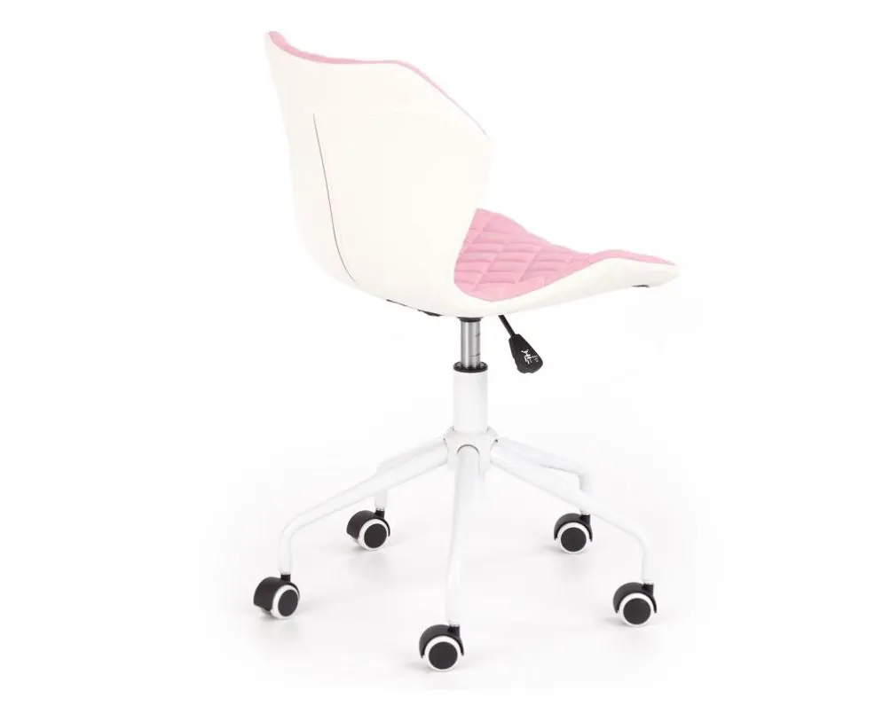 Fotel dla dziecka MATRIX 3 obrotowy różowy pikowany z ekoskórzanym białym tyłem | MIRAT.