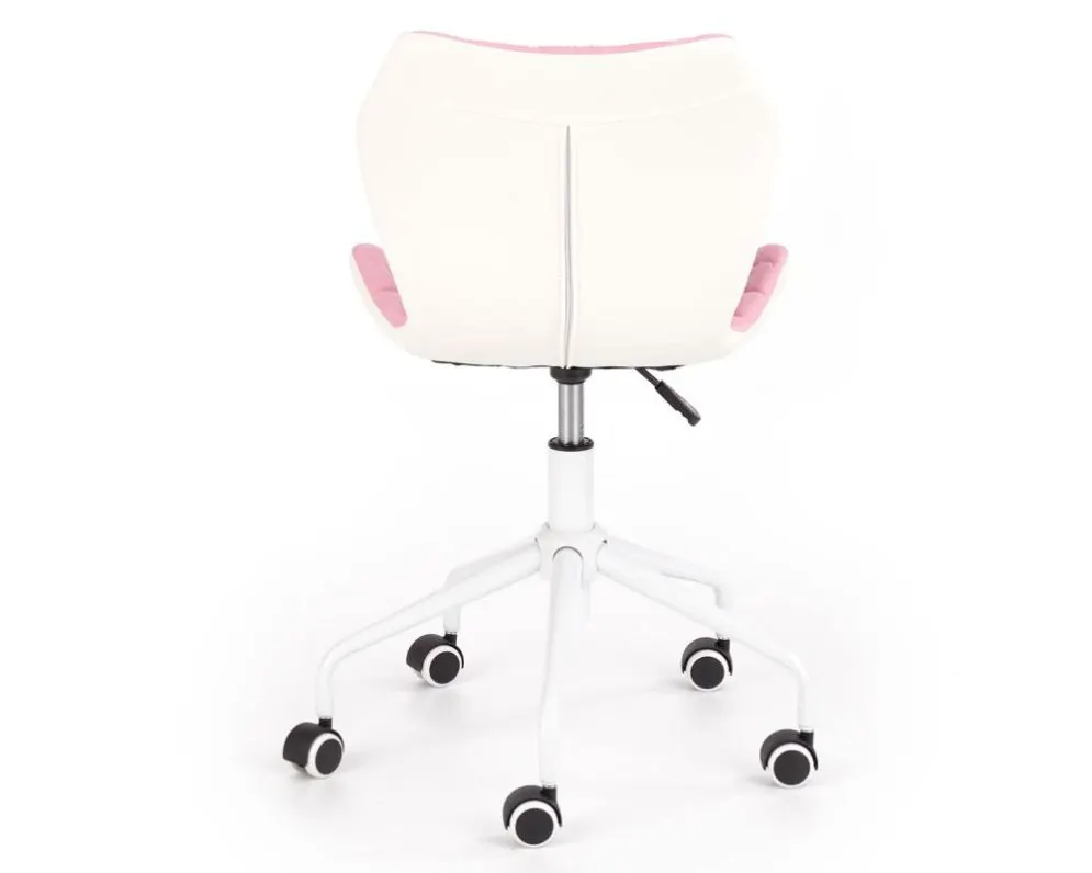 Fotel dla dziecka MATRIX 3 obrotowy różowy pikowany z ekoskórzanym białym tyłem | MIRAT.