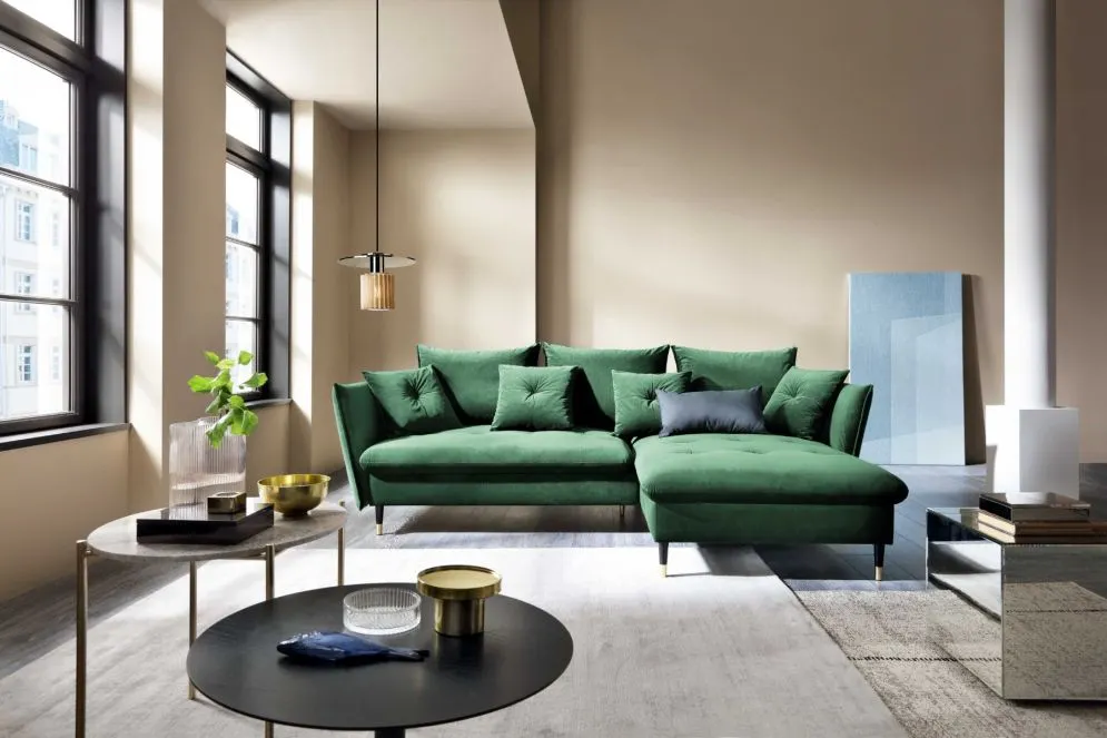 Narożnik z funkcją spania ATENA zielony glamour I sklep meblowy MIRAT. styl GLAMOUR