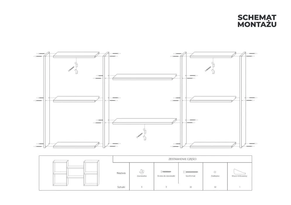 Nowoczesna półka ALESIA 6 czarna wisząca | MIRAT. styl LOFT