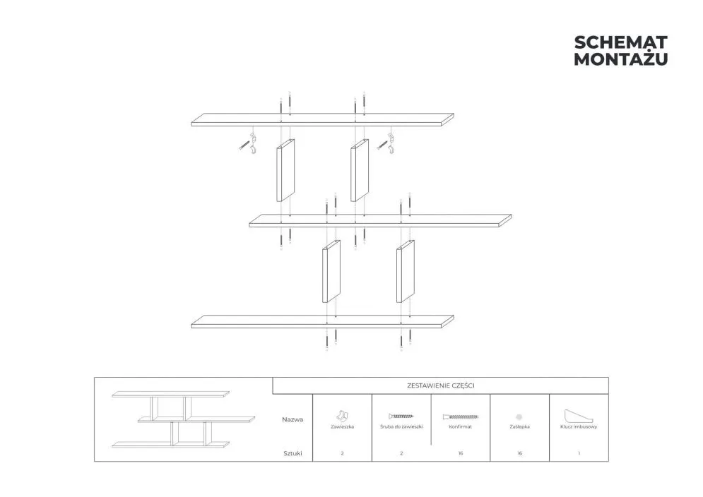 Nowoczesna półka ALESIA 8 czarna wisząca | MIRAT. styl LOFT