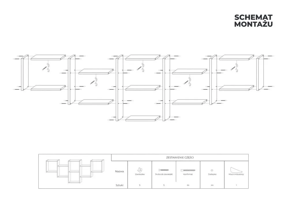 Półka ALESIA 9 dąb artisan wisząca na książki | MIRAT. styl LOFT