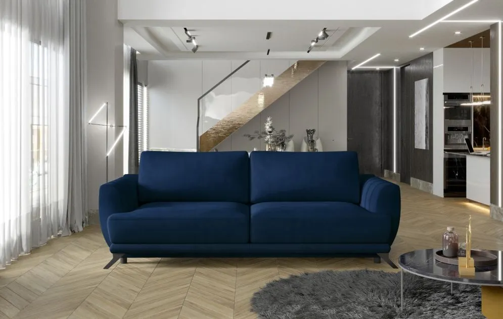 Sofa rozkładana z funkcją spania MEGIS VELVET granatowa welurowa | MIRAT.