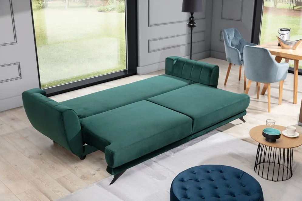 Sofa rozkładana z funkcją spania MEGIS VELVET szara trzyosobowa | MIRAT.