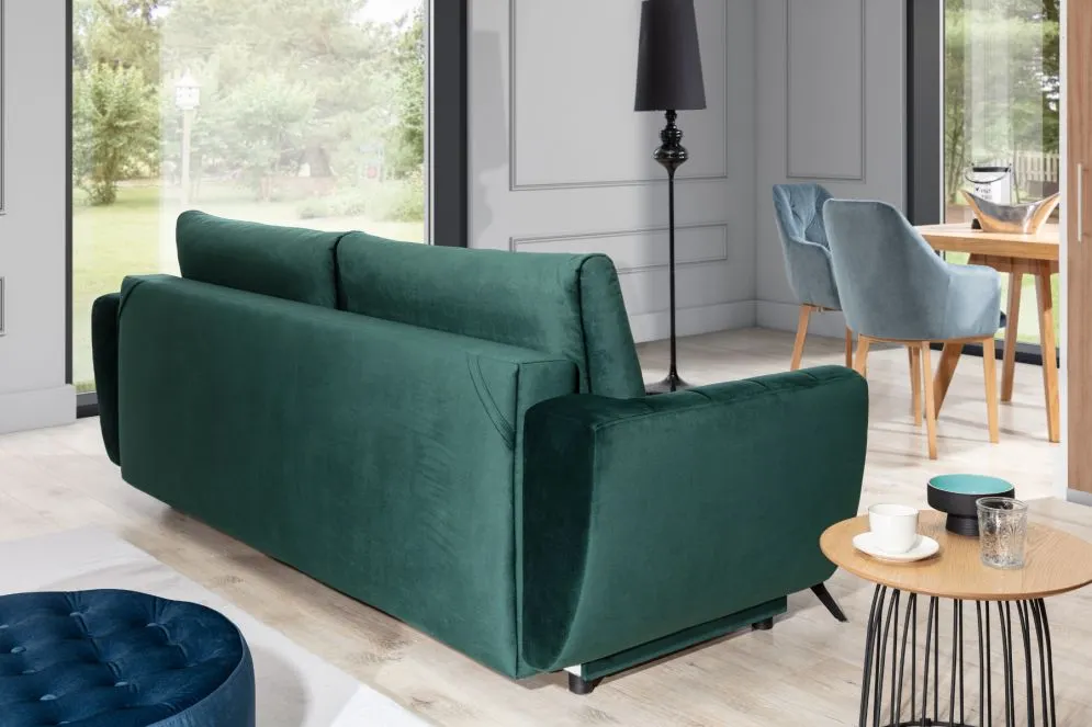 Sofa rozkładana z funkcją spania MEGIS VELVET szara trzyosobowa | MIRAT.