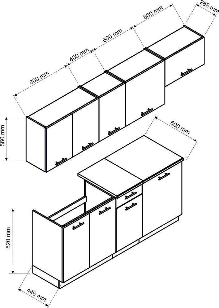 Zestaw mebli kuchennych MELA II dąb sonoma z możliwością wyboru długości blatu | MIRAT.