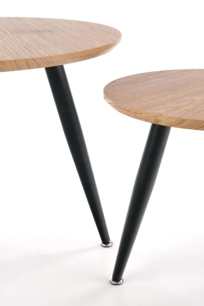 Zestaw 2 stolików kawowych MENTONA 2 drewnianych okrągłych w stylu loft | MIRAT. styl LOFT
