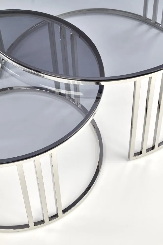 Zestaw ław MERCURY szkło dymione na srebrnym stelażu Halmar | MIRAT. w stylu kolekcja