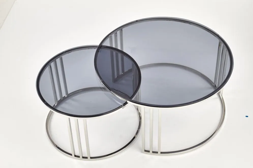 Zestaw ław MERCURY szkło dymione na srebrnym stelażu Halmar | MIRAT. w stylu kolekcja