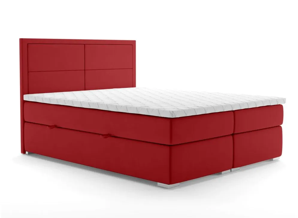 Łóżko kontynentalne DENNERY 160 bordowe velvet z pojemnikiem i materacem | MIRAT. styl GLAMOUR