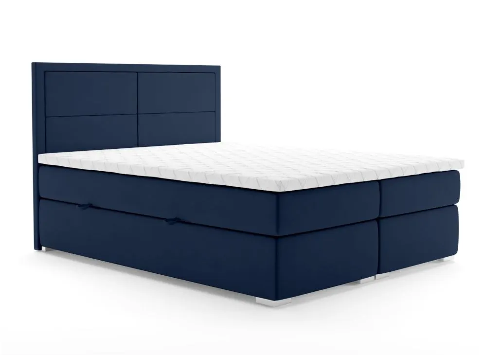 Łóżko kontynentalne DENNERY 140 granatowe velvet do sypialni w stylu glamour | MIRAT. styl GLAMOUR