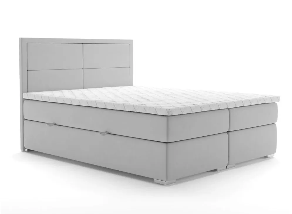 Łóżko kontynentalne DENNERY 160 jasno szare velvet z pojemnikiem do sypialni | MIRAT. styl GLAMOUR