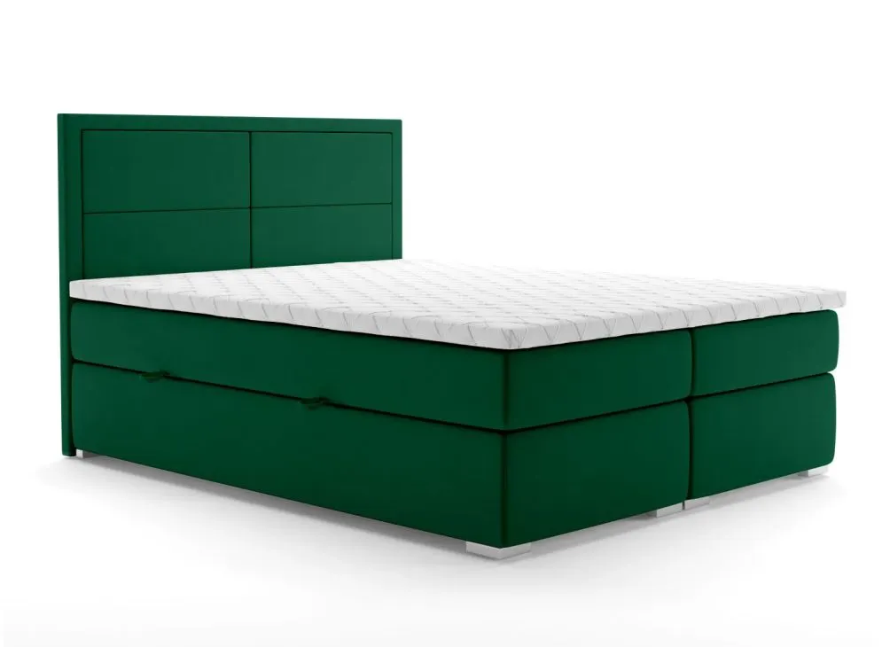 Łóżko kontynentalne DENNERY 180 zielone velvet tapicerowane aksamitem | MIRAT. styl GLAMOUR