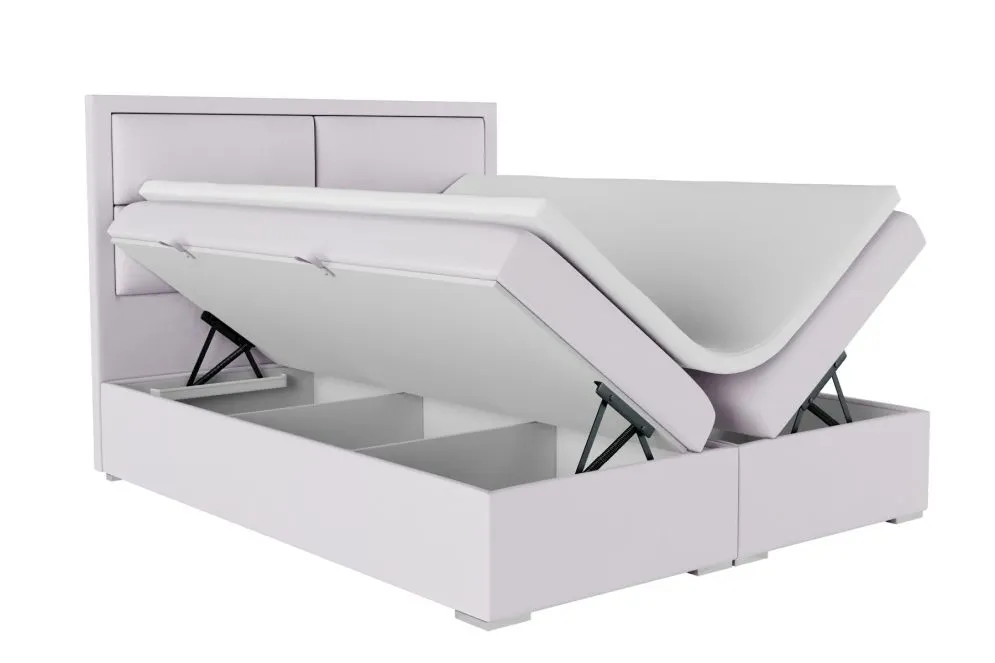 Łóżko kontynentalne DENNERY 140 ciemno niebieskie velvet z pojemnikiem tapicerowane | MIRAT. styl GLAMOUR