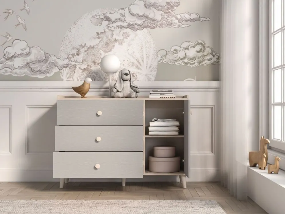 Komoda dziecięca MEVEL 05 120 szara I sklep meblowy MIRAT. styl PASTELE kolekcja MEVEL