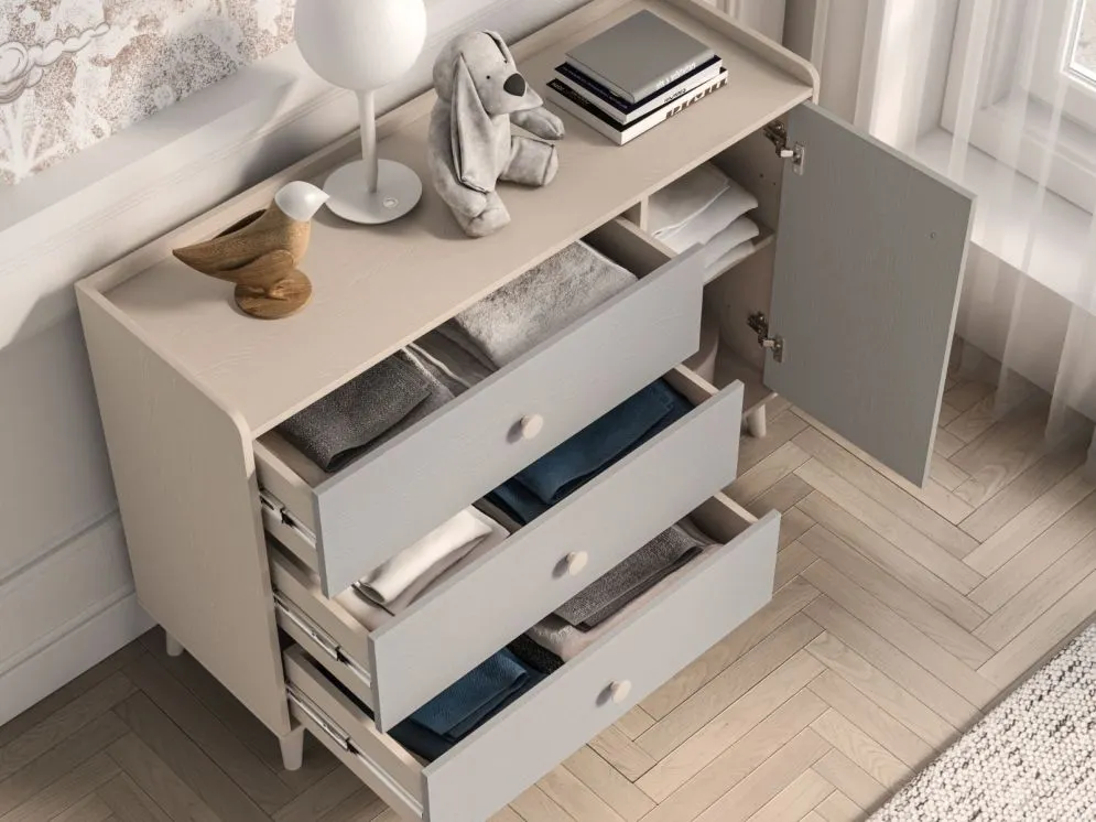 Komoda dziecięca MEVEL 05 120 szara I sklep meblowy MIRAT. styl PASTELE kolekcja MEVEL