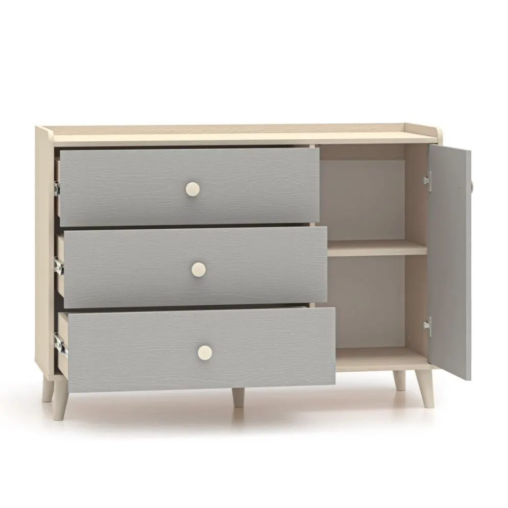 Komoda dziecięca MEVEL 05 120 szara I sklep meblowy MIRAT. styl PASTELE kolekcja MEVEL