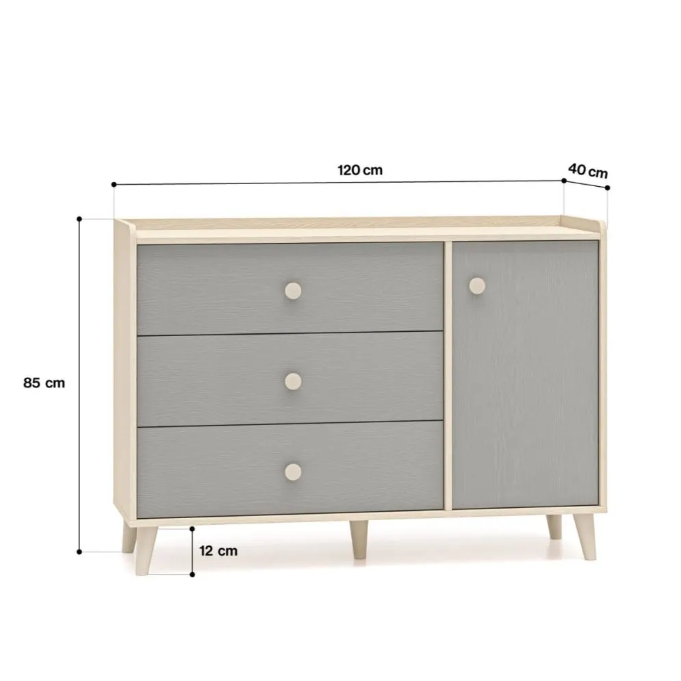 Komoda dziecięca MEVEL 05 120 szara I sklep meblowy MIRAT. styl PASTELE kolekcja MEVEL