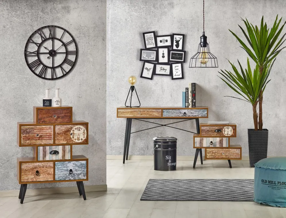 Komoda MEZO KM-2 wielokolorowa z szufladami do salonu | MIRAT. styl VINTAGE kolekcja MEZO