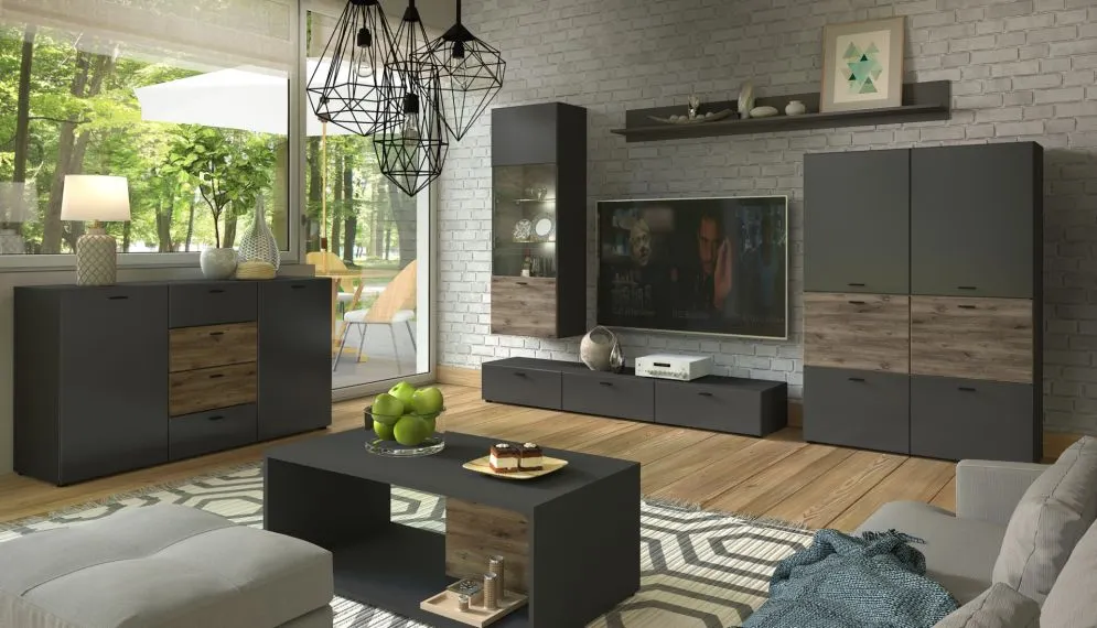 Ława MILA grafit mat/dąb flagstaf ciemny stolik kawowy drewniany | MIRAT. w stylu  kolekcja MILA FURNIVAL