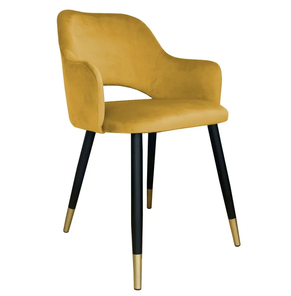 Krzesło NAPO VELVET GOLD musztardowe/curry nowoczesne na metalowych nogach | MIRAT. styl GLAMOUR
