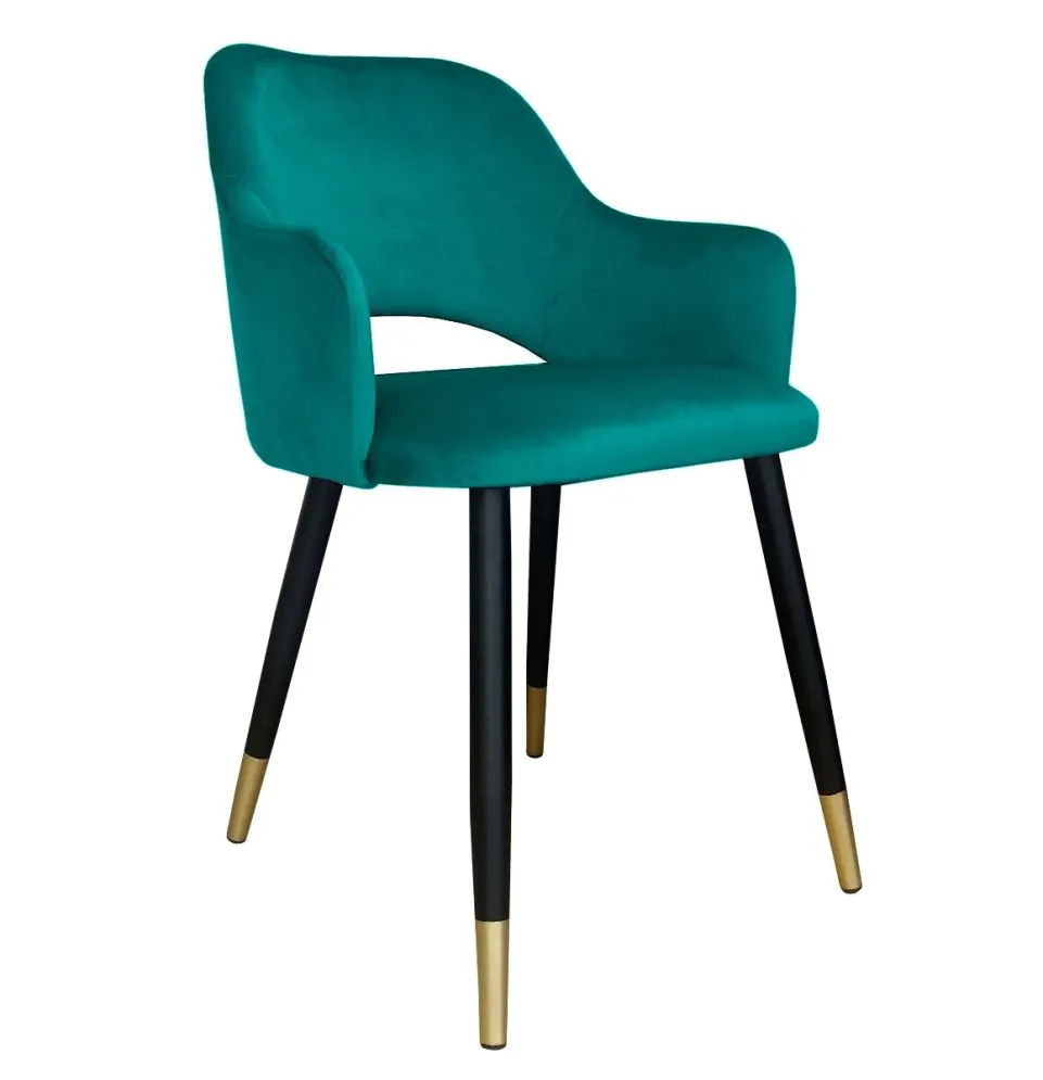 Krzesło NAPO VELVET GOLD morskie z czarnymi nogami tapicerowane | MIRAT. styl GLAMOUR