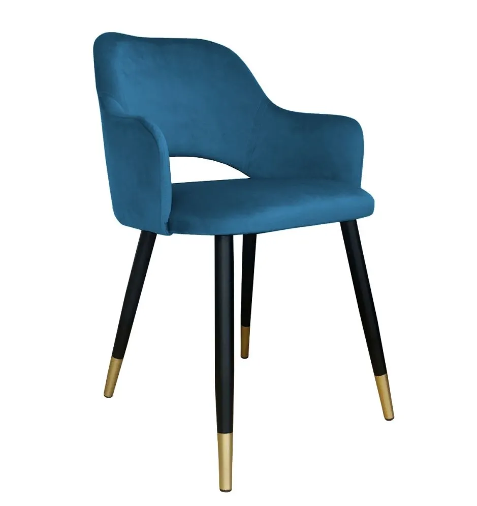 Krzesło NAPO VELVET GOLD ciemno niebieskie tapicerowane | MIRAT. styl GLAMOUR
