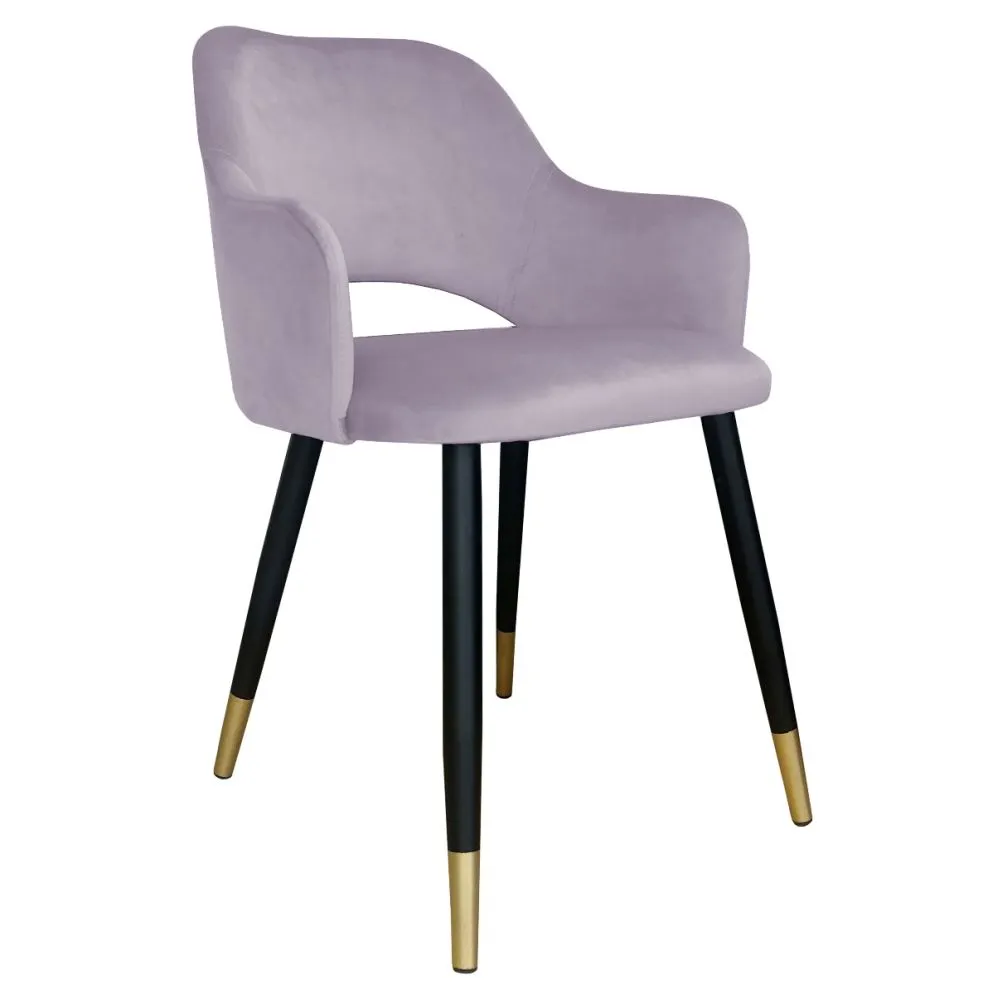Krzesło NAPO VELVET GOLD jasno różowe nowoczesne tapicerowane | MIRAT. styl GLAMOUR