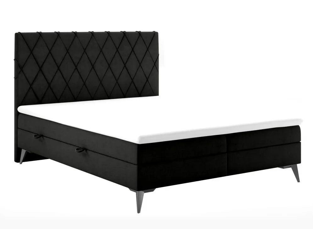 Łóżko kontynentalne IBETIO 160 czarne velvet z pojemnikiem do sypialni | MIRAT. styl GLAMOUR