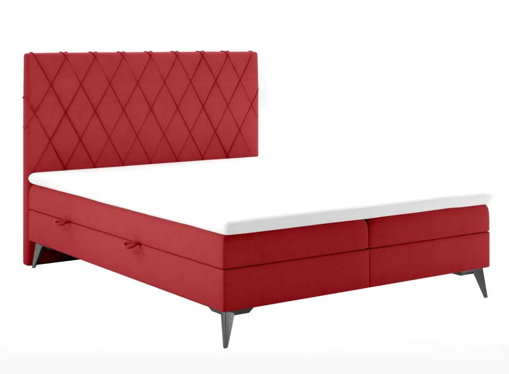 Łóżko kontynentalne IBETIO 140 bordowe velvet z pojemnikiem i materacem | MIRAT. styl GLAMOUR