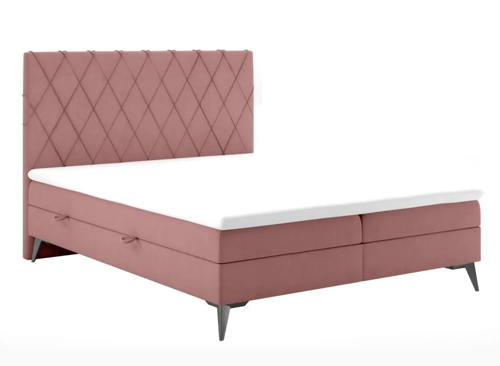 Łóżko kontynentalne IBETIO 140 różowe velvet z pojemnikiem do sypialni | MIRAT. styl GLAMOUR