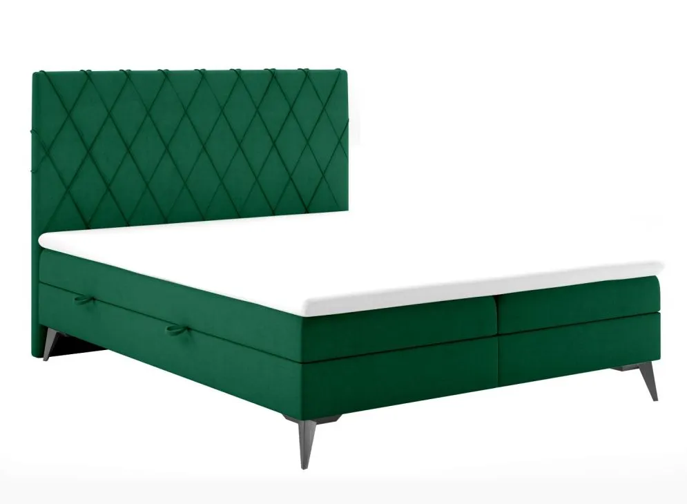 Łóżko kontynentalne IBETIO 160 zielone velvet z materacem do sypialni | MIRAT. styl GLAMOUR
