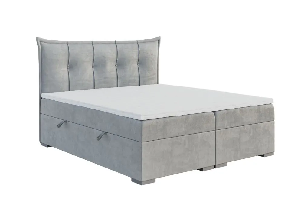 Łóżko kontynentalne MASALI 180 jasno szare velvet z pikowanym zagłówkiem | MIRAT. w stylu GLAMOUR kolekcja