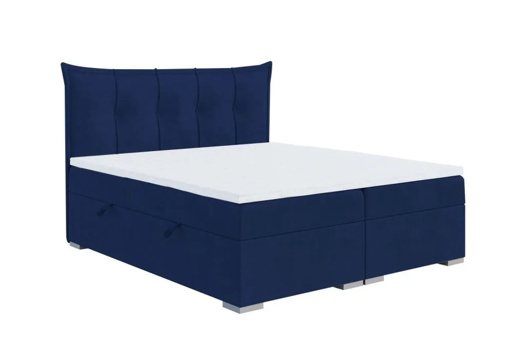 Łóżko kontynentalne MASALI 180 granatowe velvet z pikowanym zagłowiem | MIRAT. w stylu GLAMOUR kolekcja