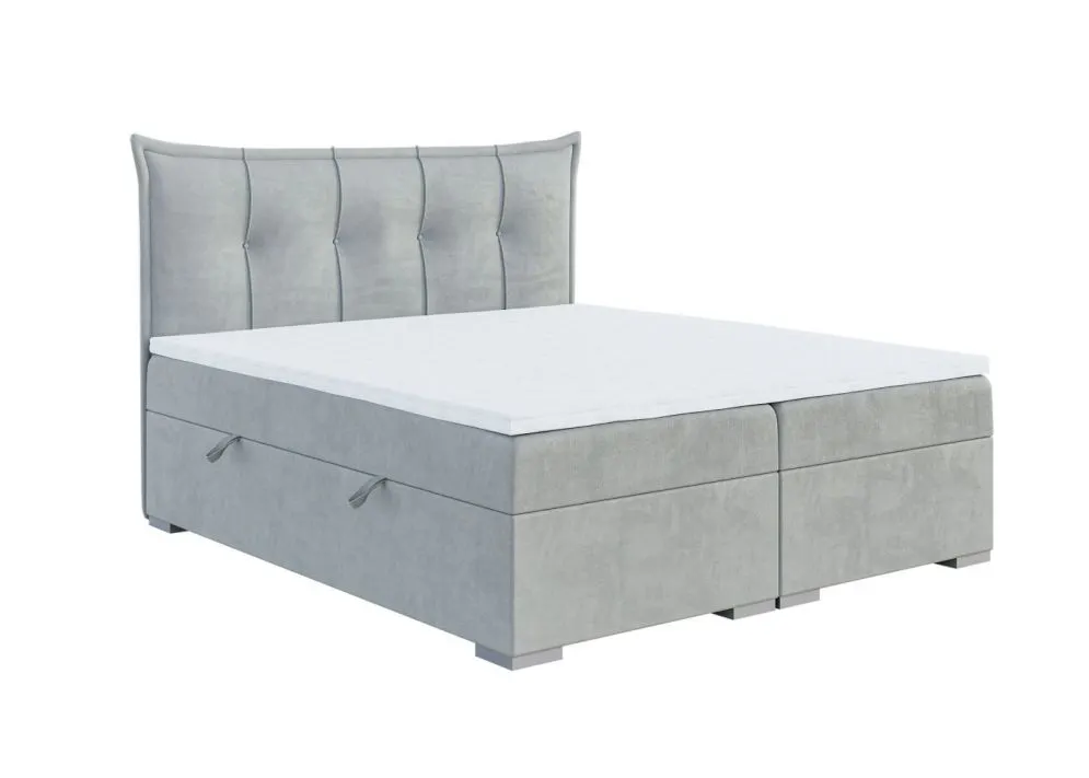Łóżko kontynentalne MASALI 160 jasno szare velvet z pojemnikiem do sypialni | MIRAT. w stylu GLAMOUR kolekcja