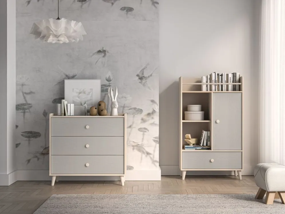 Komoda dziecięca MEVEL 06 szara I sklep meblowy MIRAT. styl PASTELE kolekcja MEVEL