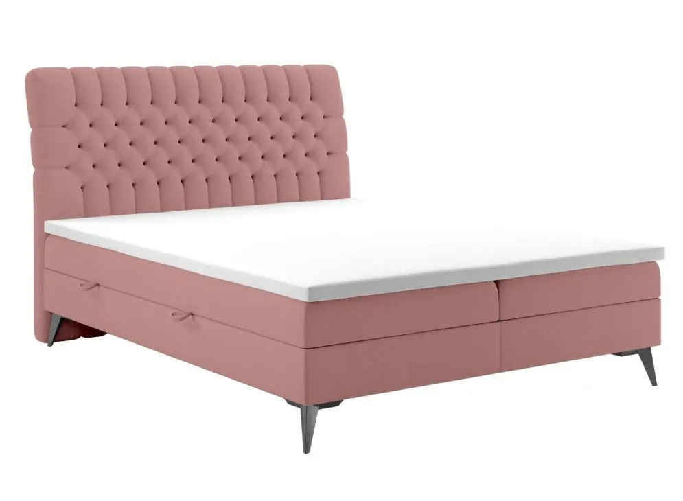 Łóżko kontynentalne BETAFO 140 różowe velvet z pojemnikiem do sypialni | MIRAT. styl GLAMOUR