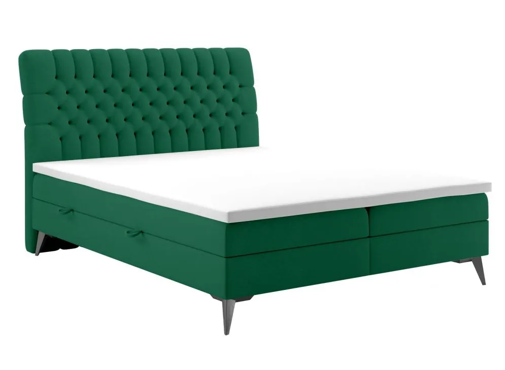 Łóżko kontynentalne BETAFO 160 zielone velvet z materacem do sypialni | MIRAT. styl GLAMOUR