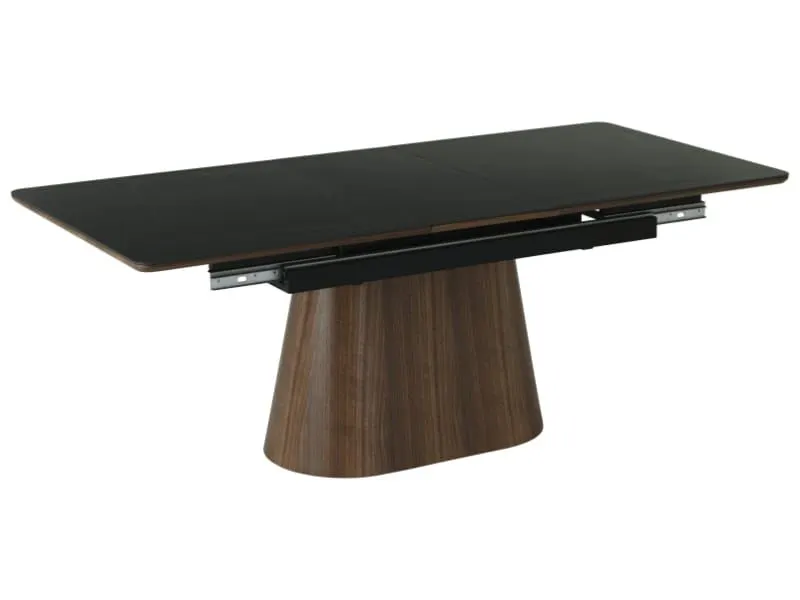 Stół ceramiczny na jednej nodze Monaco 160-200 cm czarny mat orzech | MIRAT styl LOFT