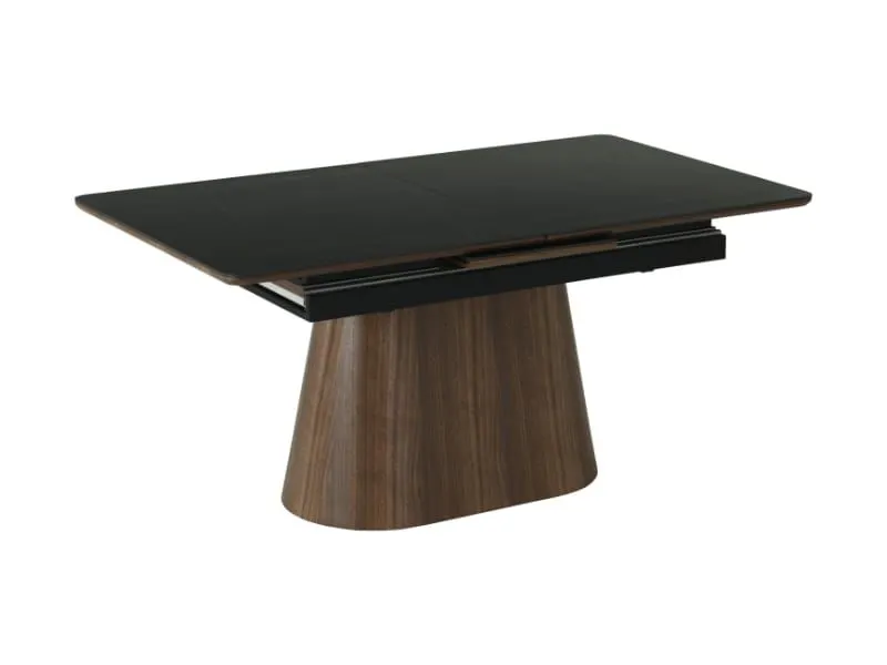 Stół ceramiczny na jednej nodze Monaco 160-200 cm czarny mat orzech | MIRAT styl LOFT