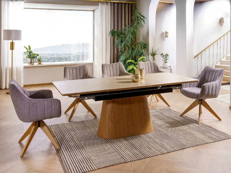 Stół ceramiczny Monaco 160-200 cm travertine beż dąb | MIRAT styl GLAMOUR