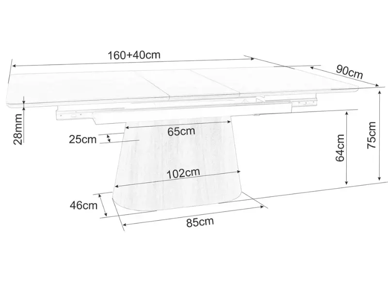 Stół ceramiczny na jednej nodze Monaco 160-200 cm czarny mat orzech | MIRAT styl LOFT