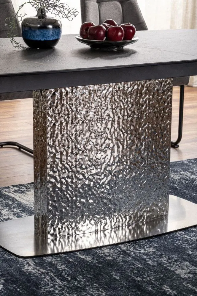 Stół rozkładany MONCLER CERAMIC 160(240)x90 czarny mat/srebrny z ceramicznym blatem I sklep meblowy MIRAT. styl GLAMOUR