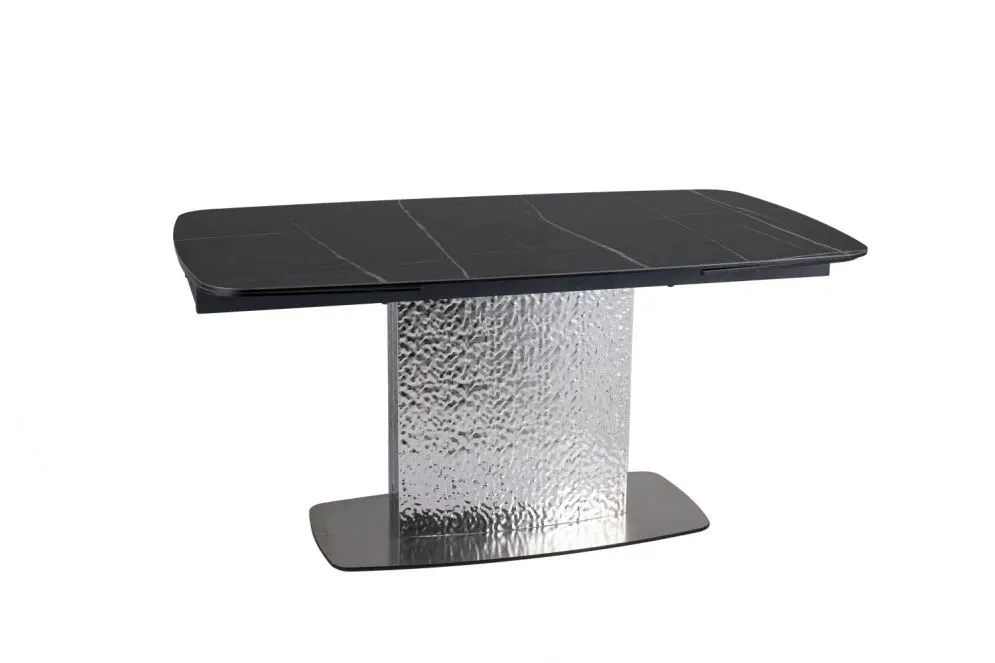 Stół rozkładany MONCLER CERAMIC 160(240)x90 czarny mat/srebrny z ceramicznym blatem I sklep meblowy MIRAT. styl GLAMOUR
