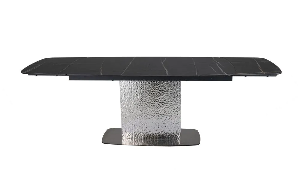 Stół rozkładany MONCLER CERAMIC 160(240)x90 czarny mat/srebrny z ceramicznym blatem I sklep meblowy MIRAT. styl GLAMOUR