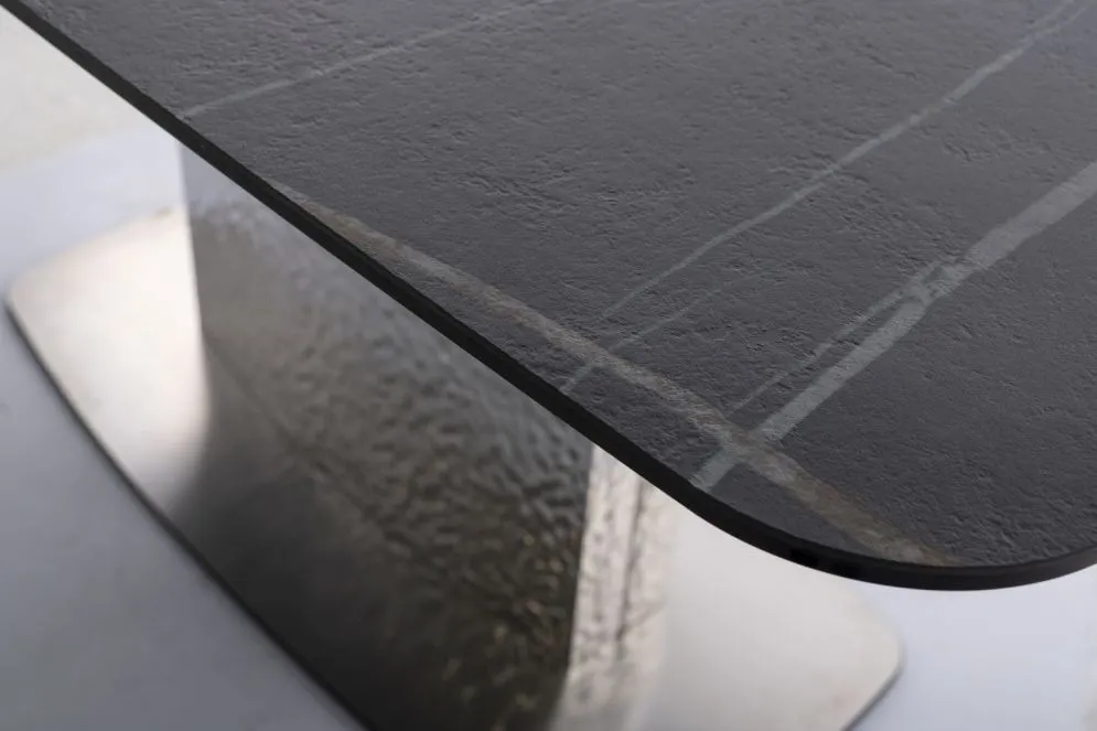 Stół rozkładany MONCLER CERAMIC 160(240)x90 czarny mat/srebrny z ceramicznym blatem I sklep meblowy MIRAT. styl GLAMOUR