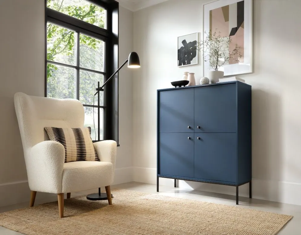 Komoda wysoka ALANI 4D granatowa 104 cm z półkami | MIRAT. w stylu LOFT kolekcja ALANI
