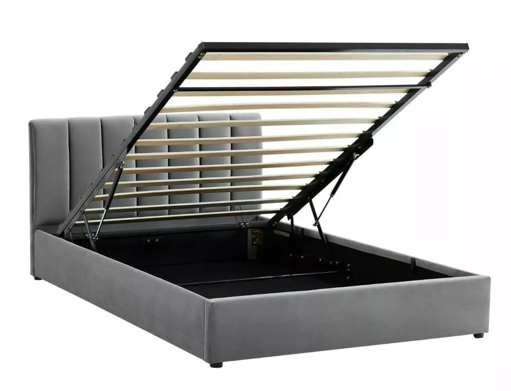 Łóżko tapicerowane MONTREAL VELVET 120x200 szare z pojemnikiem w stylu glamour I sklep meblowy MIRAT. styl GLAMOUR