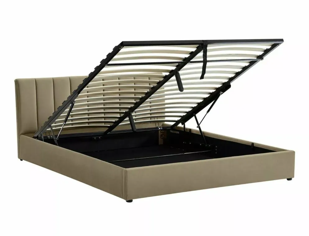 Łóżko tapicerowane MONTREAL VELVET 140x200 beżowe z pojemnikiem eleganckie I sklep meblowy MIRAT. styl GLAMOUR